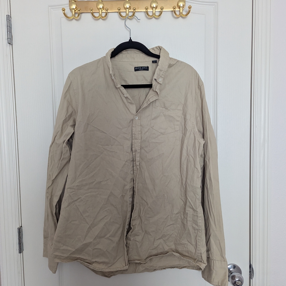 Men's Beige Button Up Casual Shirt